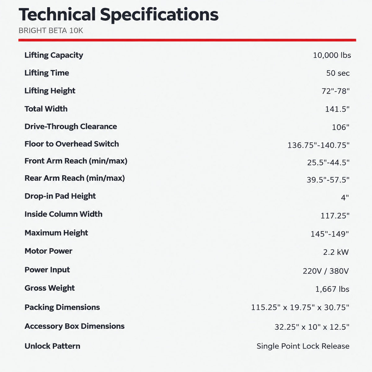 Bright Beta 10K specifications