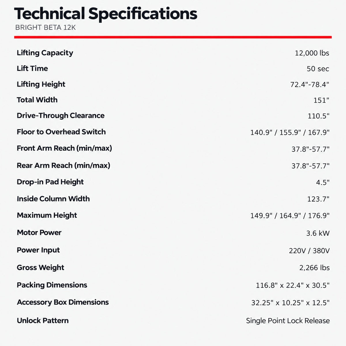 Bright Beta 12K specifications
