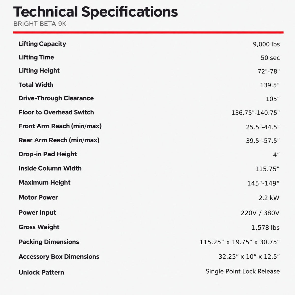 Bright Beta 9K specifications