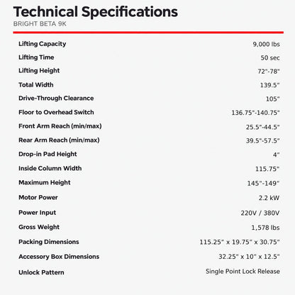 Bright Beta 9K specifications